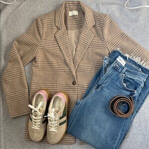 Z Supply Taupe Plaid Single-Button Blazer